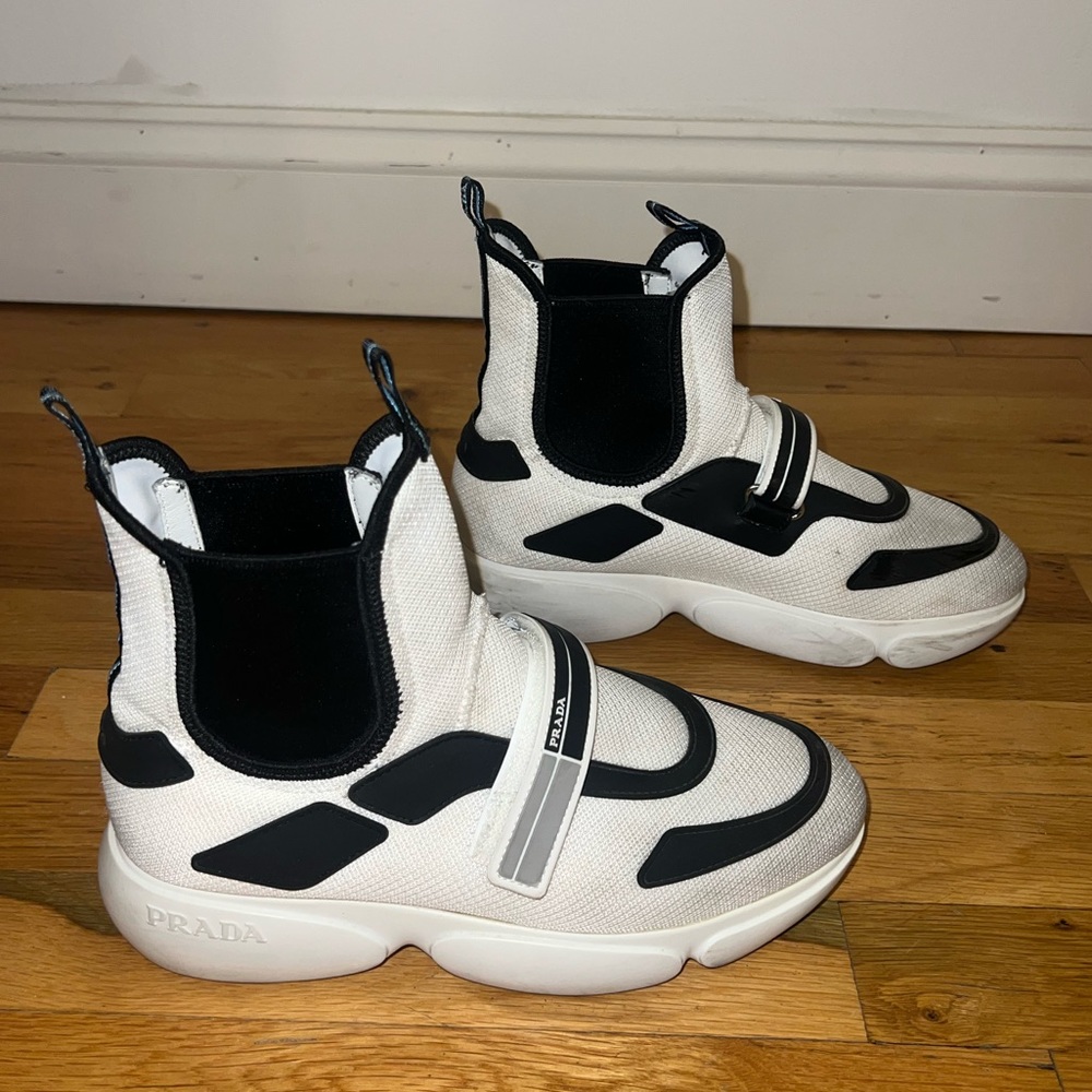 Prada Cloudbust high top sneaker white and black- size 7.5